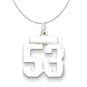 Silver, Athletic Collection Medium Polished Number 53 Necklace - 24 In